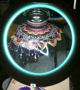 Byzantium Beaded Bottle using size 11 seed beads, bugles and Swarovski crystals