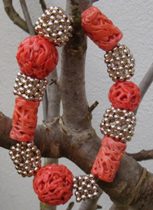 Dynasty Beads Bracelet, beaded beads with old faux coral beads