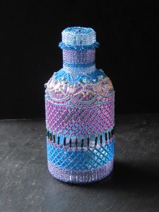 Beaded Bottle made by one of my students at the Great Escapes Beaded Bottle workshop.