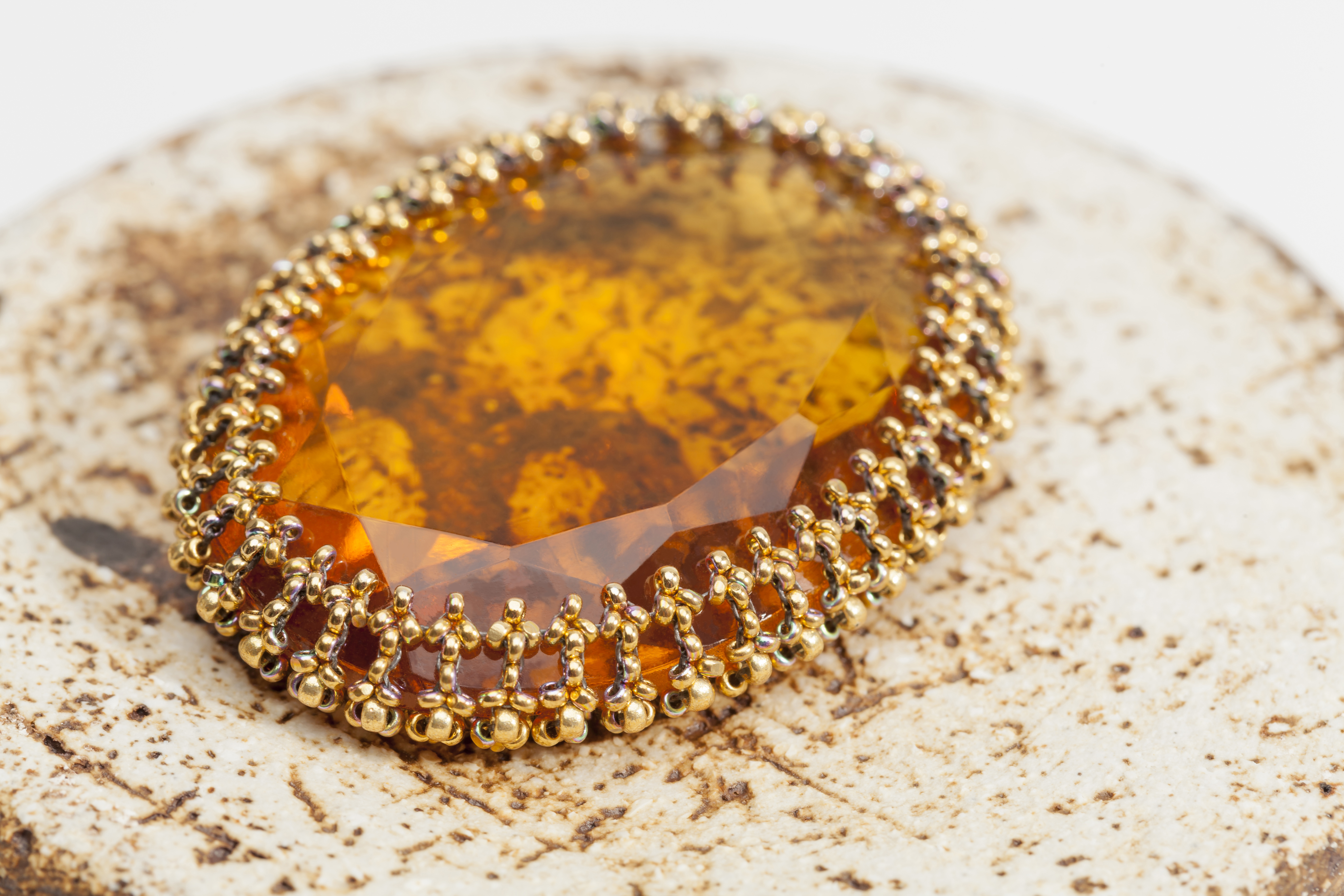 A beautiful cabochon that I captured with Hubble Stitch using 24K gold-coated Czech Charlottes